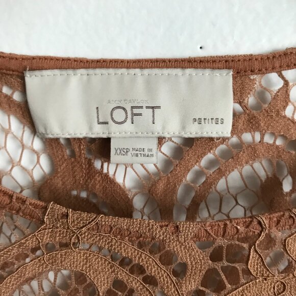 ANN TAYLOR WOMENS SHIRT BROWN SHORT SLEEVE LACE SHEER - Picture 3 of 7